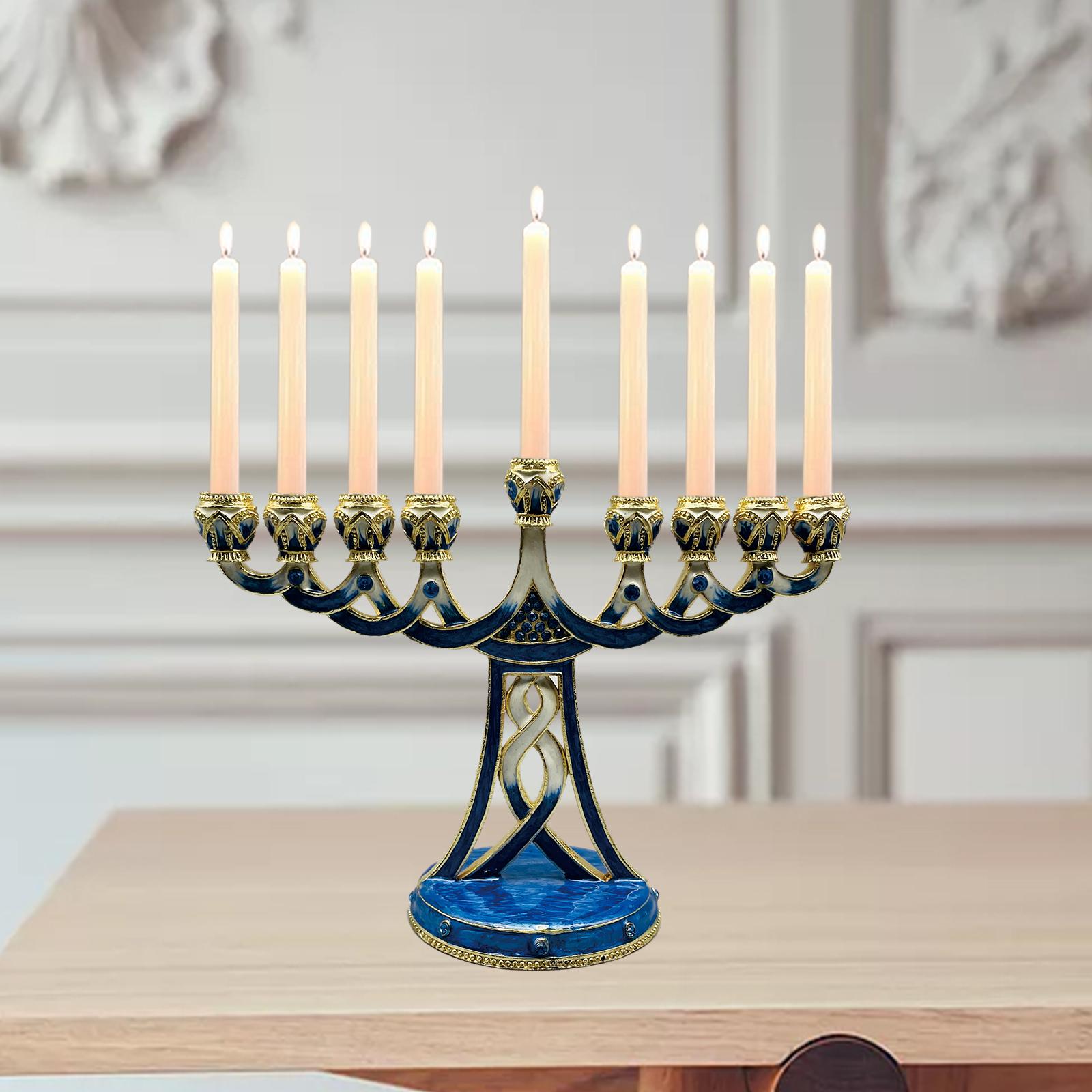 Candle Holder Decor - เชิงเทียนเมโนราห์เคลือบสี โบราณ 9 ก้าน ทำจากโลหะผสม สำหรับตกแต่งโต๊ะงานปาร์ตี้ฮานุกกะห์