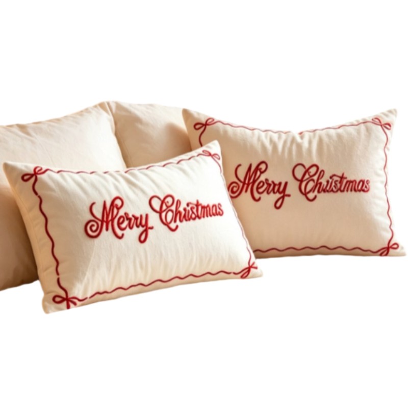 Throw Pillow - ปลอกหมอนปักลายสไตล์โบโฮ สีแดงขาว ขนาด 30x50 ซม. ปลอกหมอนอิงตกแต่งบ้าน