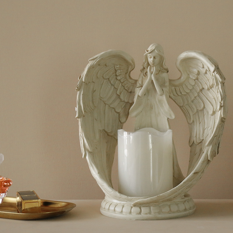 Candle Holder Decor - ที่วางเทียนรูปนางฟ้าเรซิ่น WW สำหรับตกแต่งห้องนั่งเล่น ห้องนอน ตู้วางทีวี