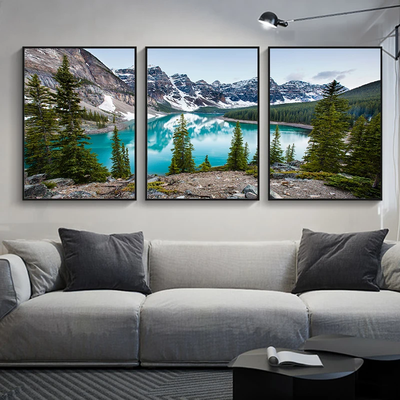 Abstract Canvas Set - ภาพพิมพ์บนผ้าใบลายภูมิทัศน์ป่าธรรมชาติ 3 ชิ้น/ชุด สำหรับตกแต่งผนังห้องนั่งเล่น ห้องรับประทานอาหาร ห้องนอน