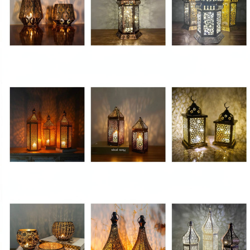 Candle Holder Decor - โคมไฟเทียนเหล็กสไตล์โมร็อกโกแบบชนบท ของตกแต่งโลหะฉลุลาย โคมไฟแขวนสไตล์เรโทร สำหรับตกแต่งบ้าน สวน และลานบ้าน
