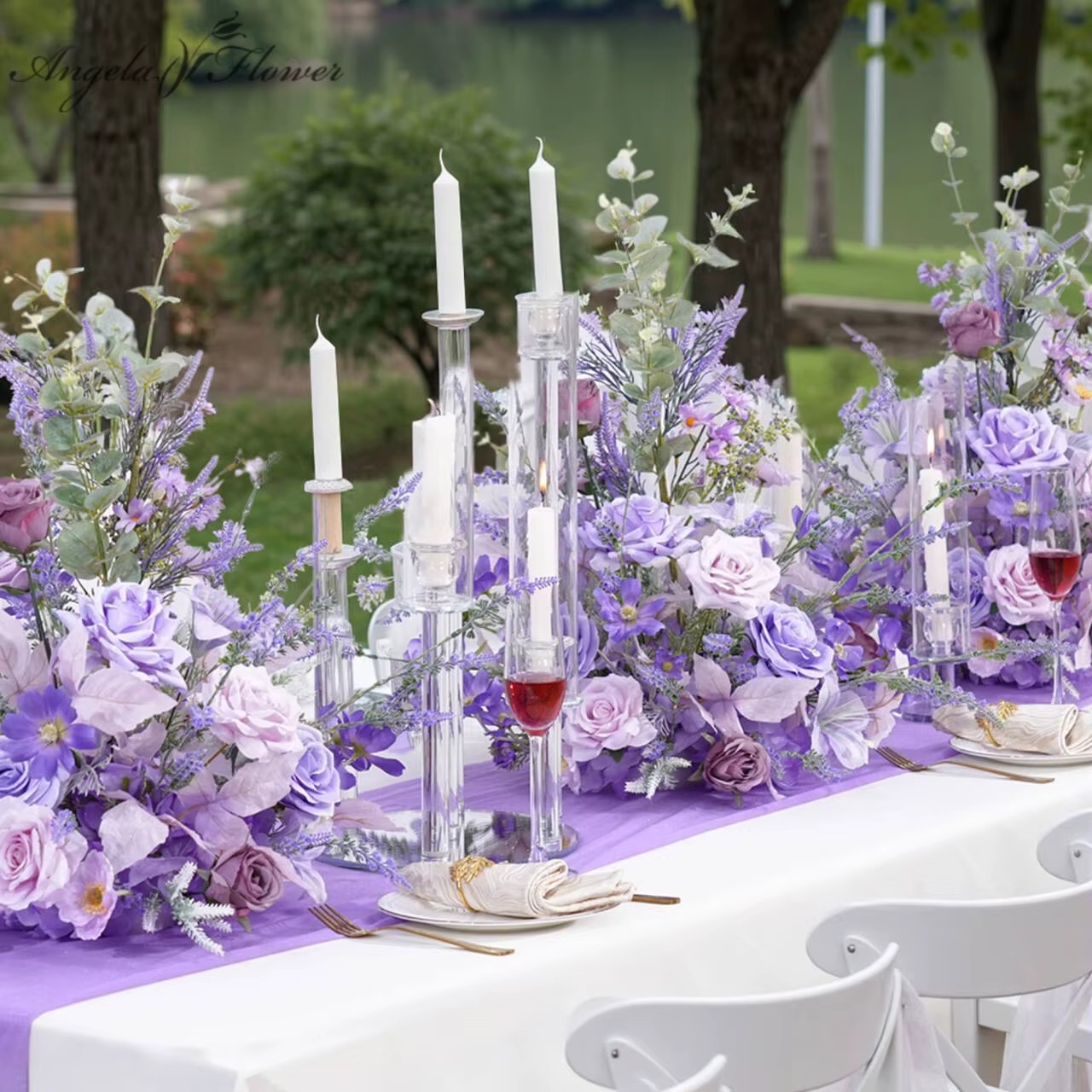 Table Runner - A8966 ช่อดอกไม้ประดิษฐ์ทรงกลมสีแดง สำหรับตกแต่งกลางโต๊ะ วางตั้งได้ ใช้ประดับโต๊ะ โซฟา