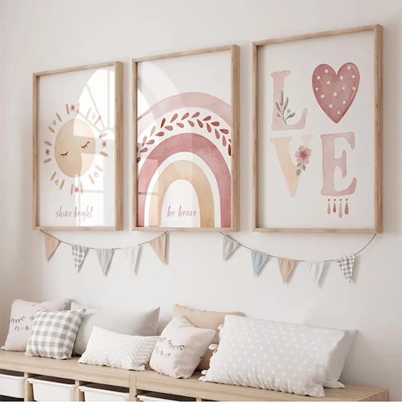 Abstract Canvas Set - ชุดโปสเตอร์ภาพวาดบนผ้าใบไร้กรอบ 3 ชิ้น ลายโบโฮ สายรุ้ง แสงแดด