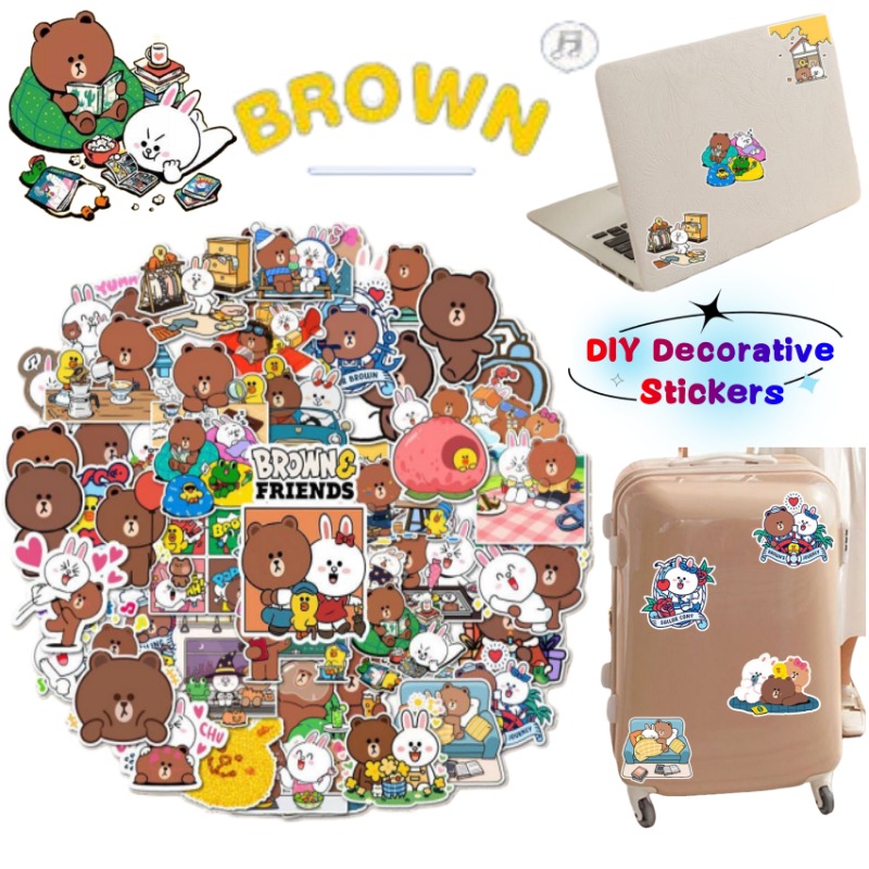 Wall Sticker - สติกเกอร์ตกแต่งลายอนิเมะ LINE FRIENDS บราวน์ คอนี่ แซลลี่