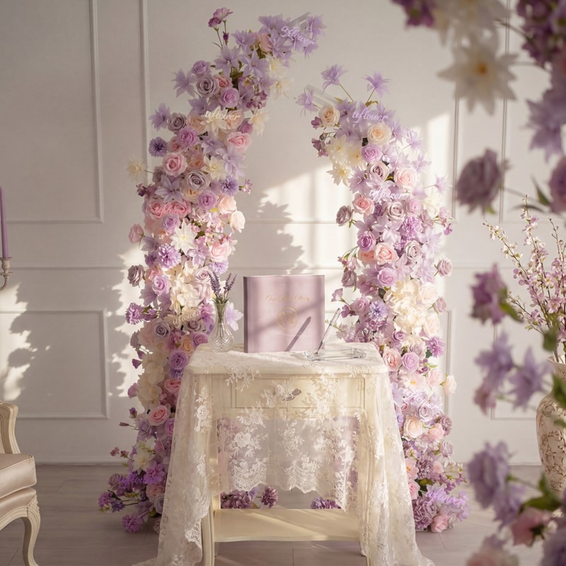 Table Runner - ดอกลิลลี่สีม่วงชมพู 5D Uflower ดอกไม้ประดิษฐ์สำหรับงานแต่งงาน ตกแต่งซุ้มโค้ง โต๊ะ