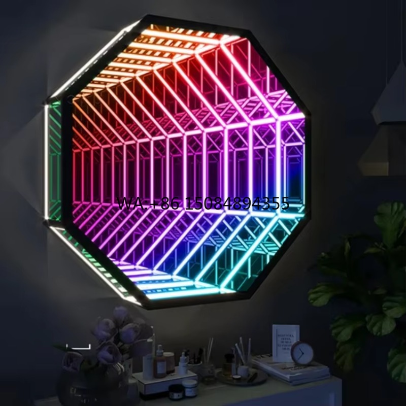Decorative Mirror - อุโมงค์ไฟกระจกอินฟินิตี้รูปทรงแปดเหลี่ยม 3 มิติ กระจกอินฟินิตี้ LED ประตูส่องสว่างมหัศจรรย์