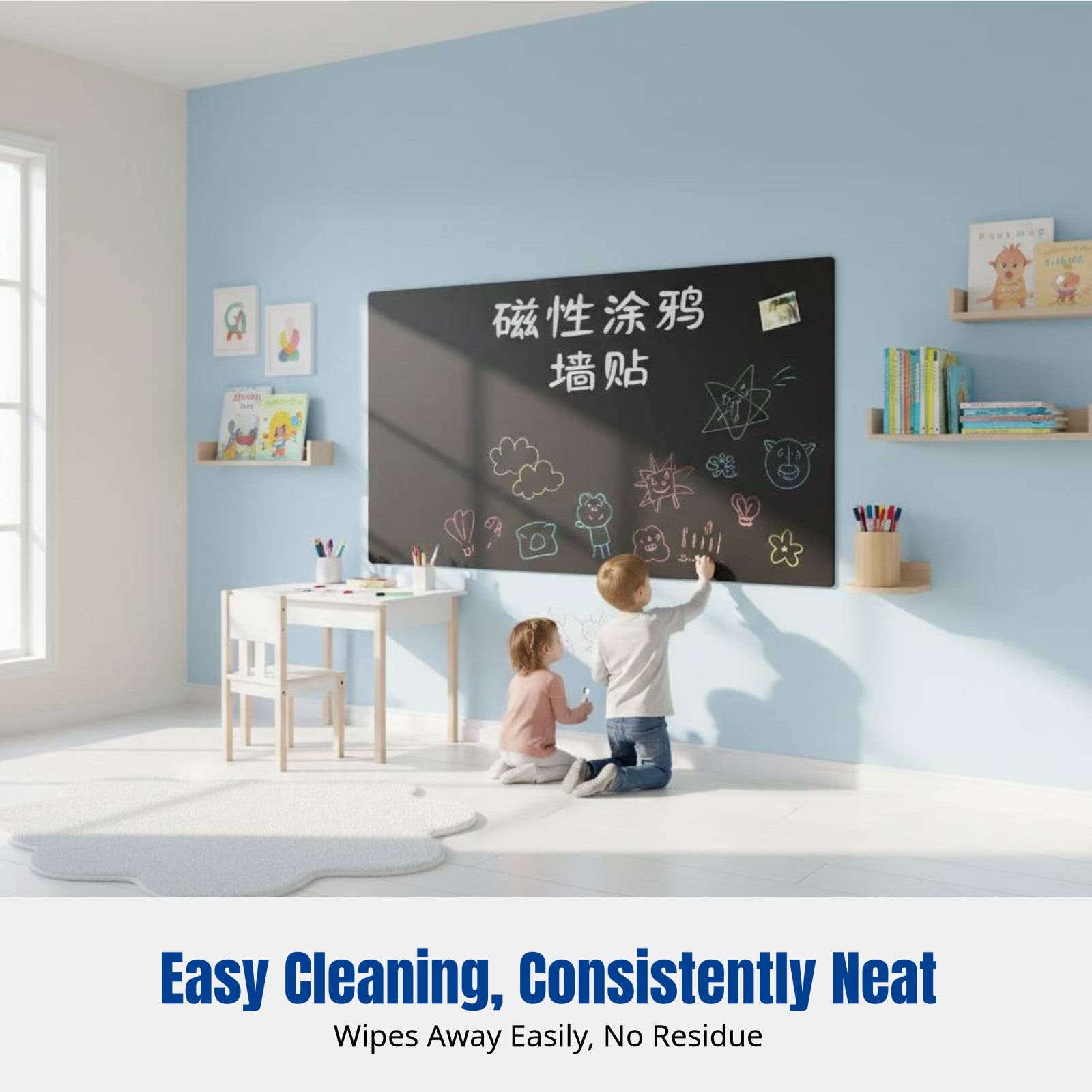 Wall Sticker - สติกเกอร์ติดผนังไวท์บอร์ดสำหรับเด็ก, กระดานดำแม่เหล็กแบบถอดได้, กระดานวาดเขียนและเขียนได้สำหรับการเรียนรู้ที่บ้าน